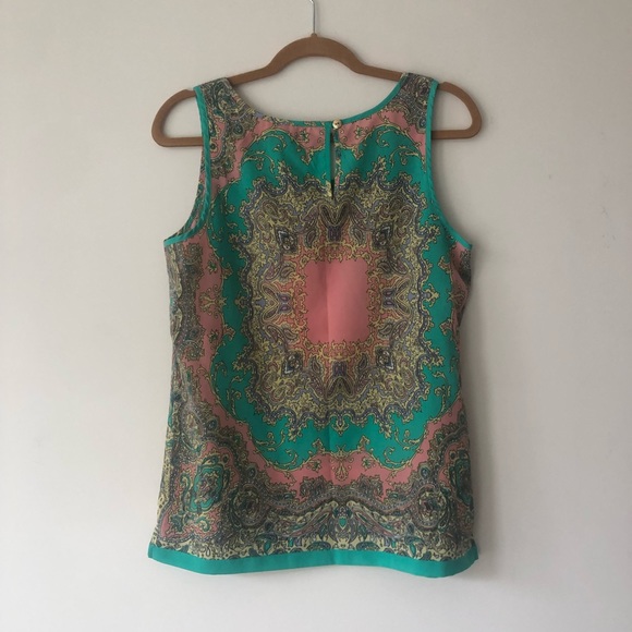 Pink & Teal Pastel Spring Paisley Floral Sleeveless Shift Blouse - Picture 5 of 9